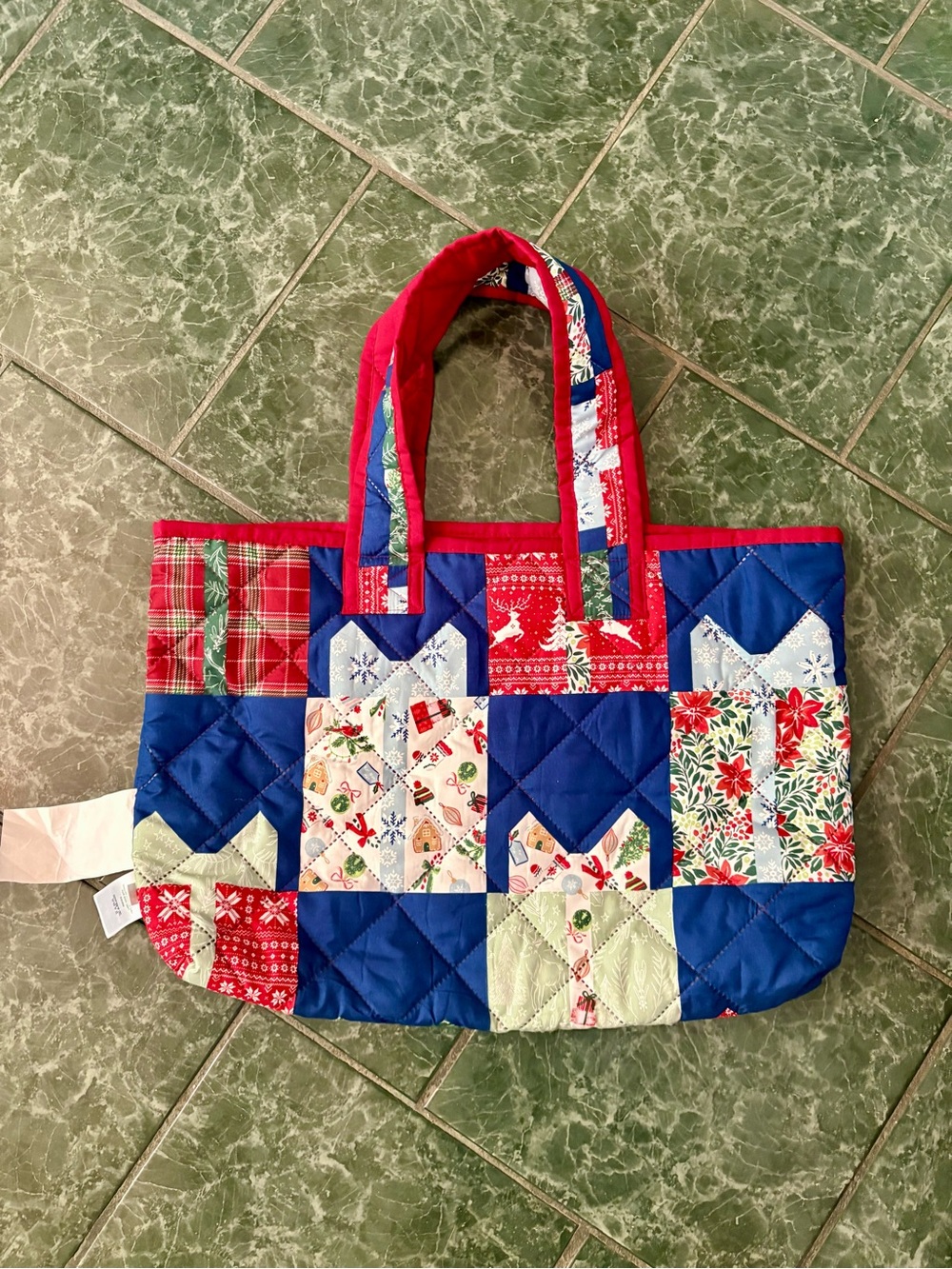 NEW Large Quilted Patchwork Tote Bag in Red, Blue, Cream Made for Macy’s 23x16